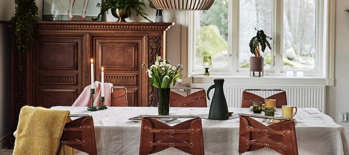 Inred matplatsen med inspiration från denna matplats i retrostil där Secto Designs lampa Octo och Design House Stockholms stol Torso sätter stilen.