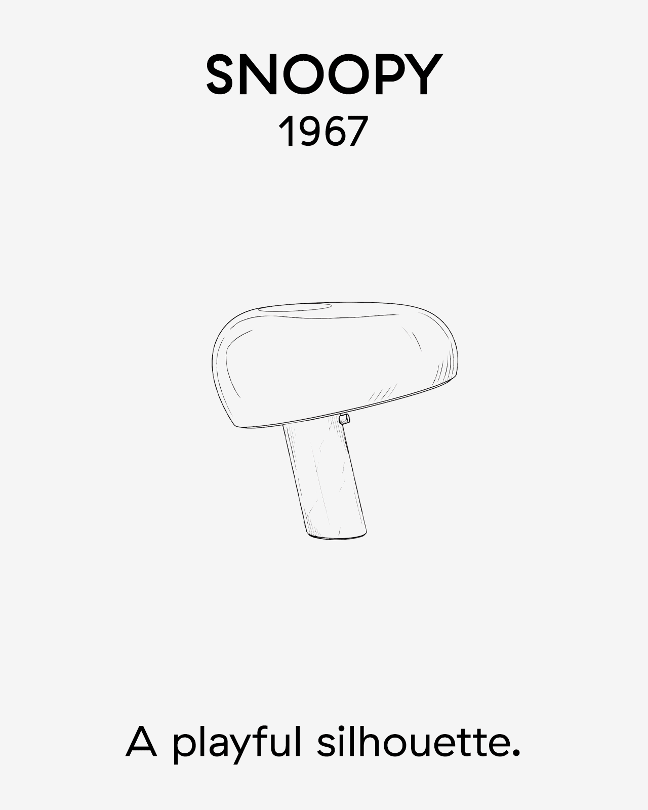 Linjeteckning av en Snoopy-lampa från 1967, med en lekfull, svampformad siluett.