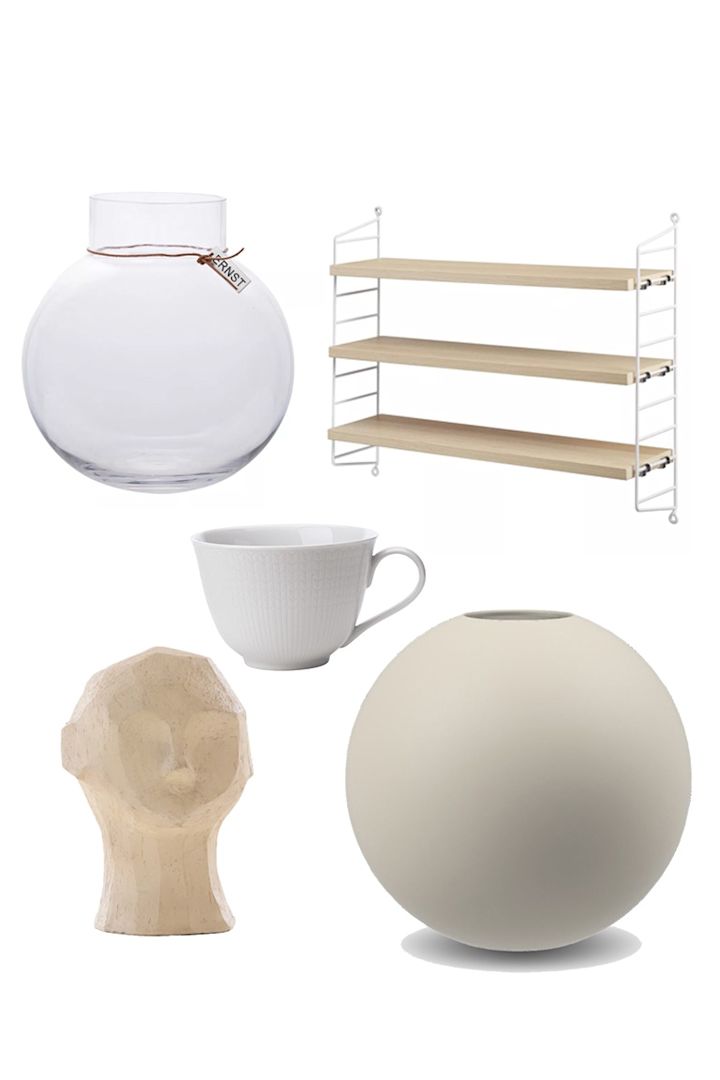 Kollage med bland annat Cooee Design vas och Ernst vas visar på hur man återskapar den klassiska inredningsstilen hemma. 